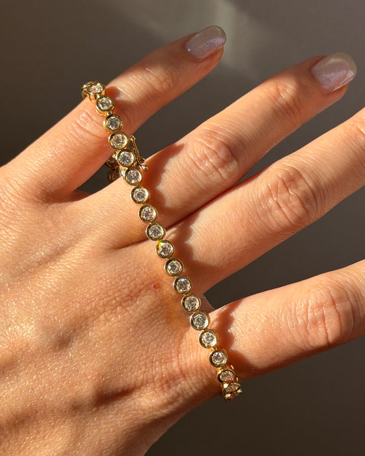 Vintage 18k Gold Bezel Set 3.0 CTW Diamond Tennis Bracelet