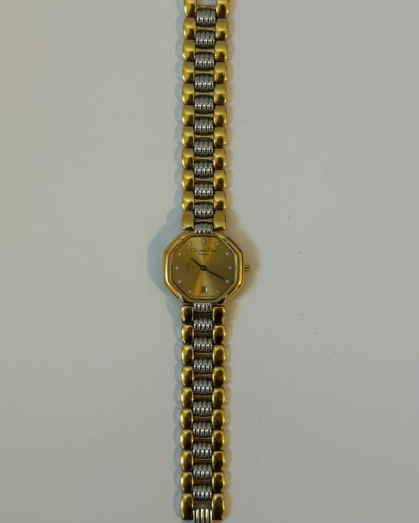 Vintage Mid 80’s Christian Dior Paris Octagon Two-Tone Watch — Diamond Hour Markers