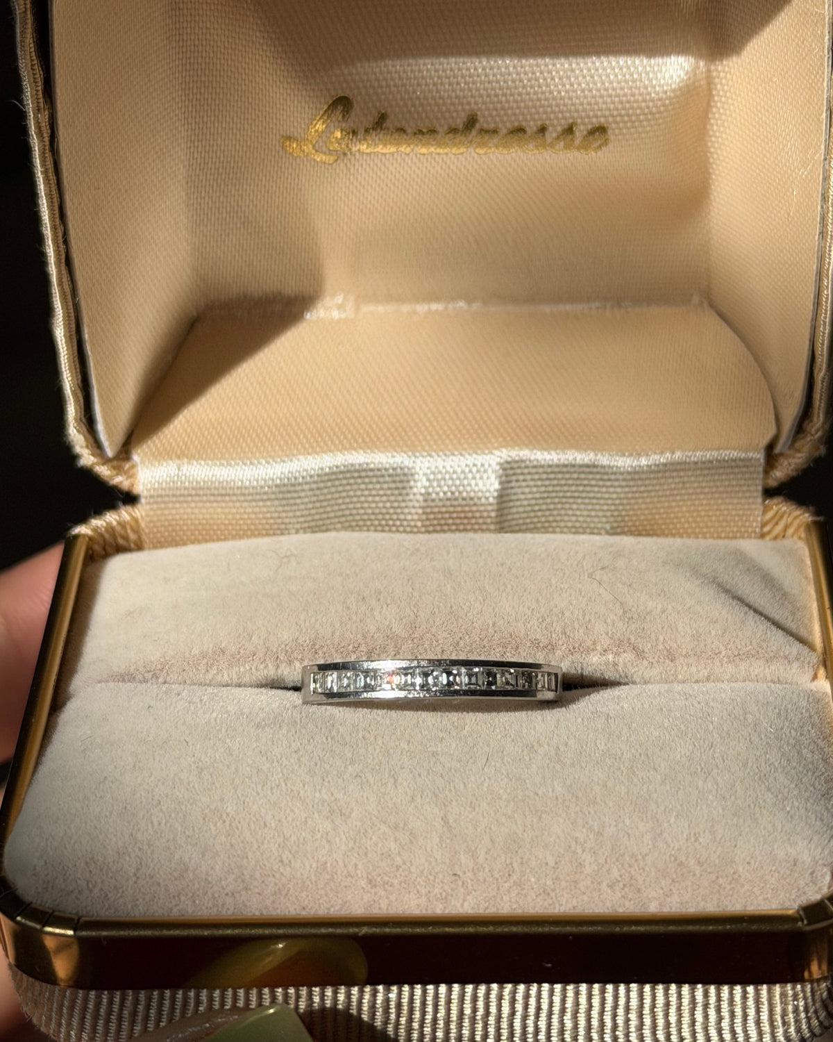 Vintage Platinum Channel Set Carre Cut Diamond Half Eternity Ring