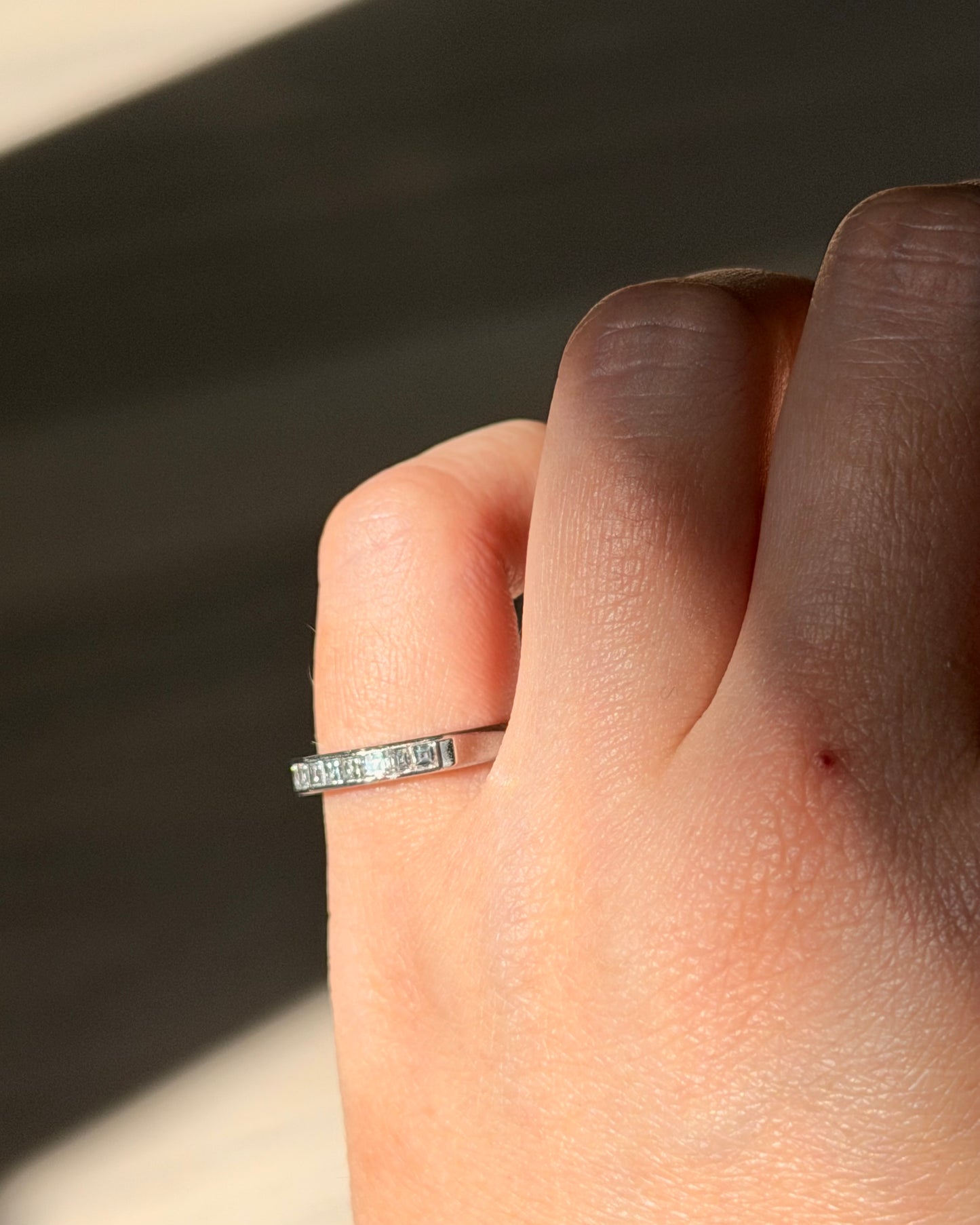 Dainty Vintage Platinum Carre Cut Diamond Stacking Band