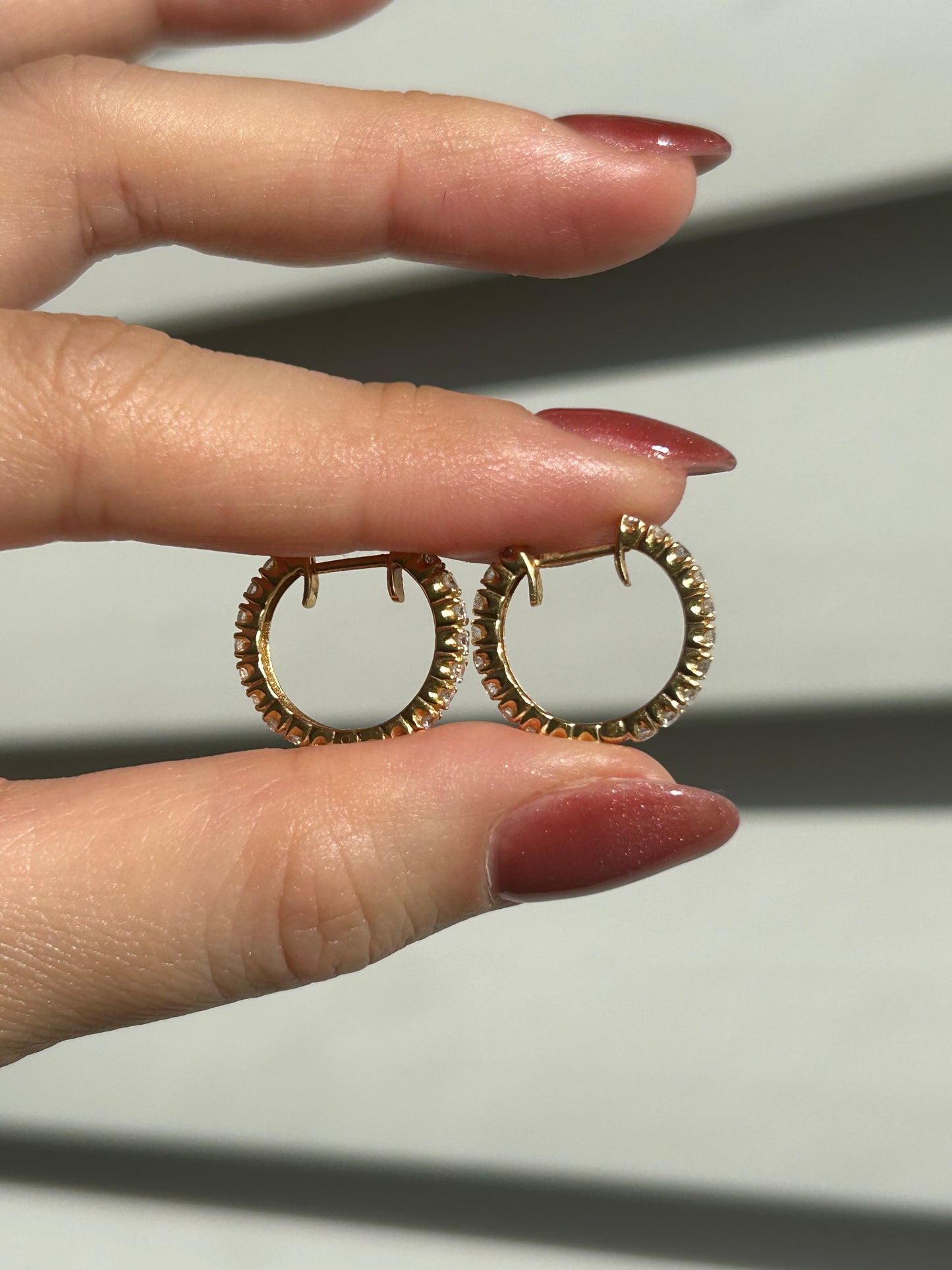 Vintage 18k Gold Small Diamond Hoop Earrings