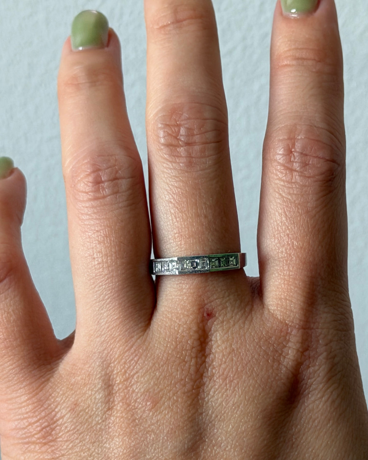 Vintage Platinum Carre Cut Diamond Half Octagonal Motif Stackable Band