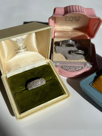 Vintage 18k WG Baguette Diamond Confetti Dome Ring
