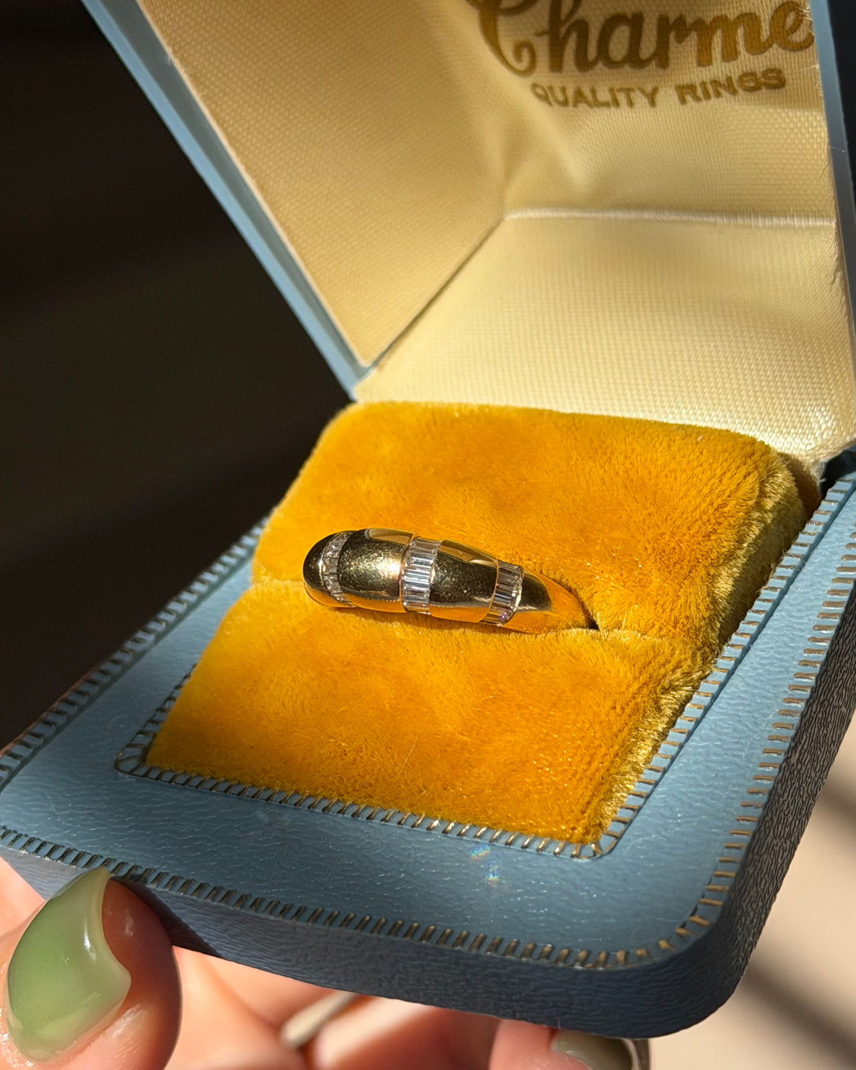 Vintage 18k Gold Channel Set Baguette Diamond Dome Ring