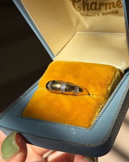 Vintage 18k Gold Channel Set Baguette Diamond Dome Ring