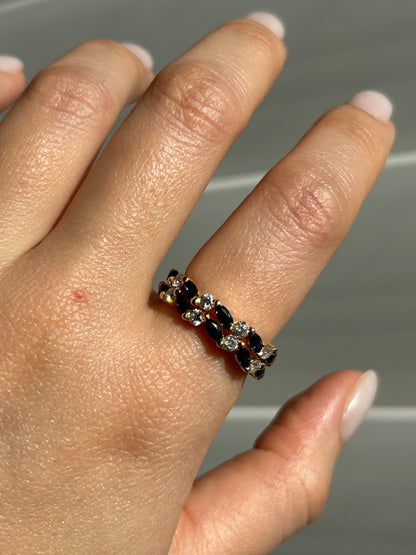 Vintage 18k sapphire marquise and diamond half eternity band