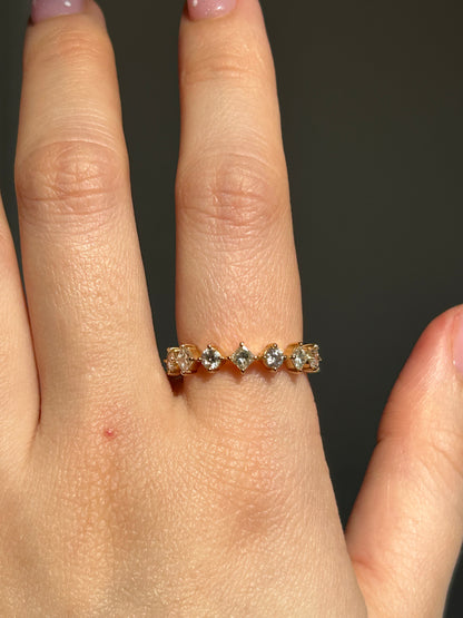 Vintage 18k Alternating Princess Cut and Round Diamond Half Eternity Band