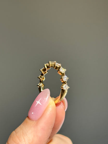 Vintage 18k Alternating Princess Cut and Round Diamond Half Eternity Band