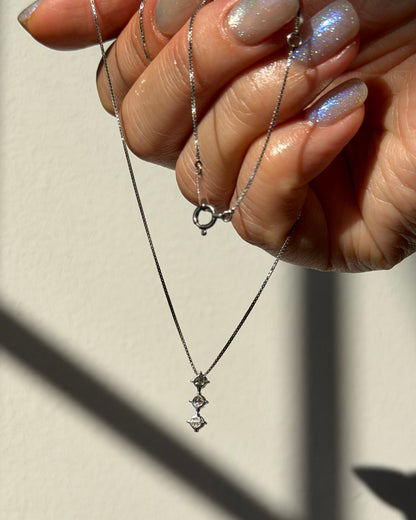 Vintage Platinum Three Stone Diamond Pendant Necklace