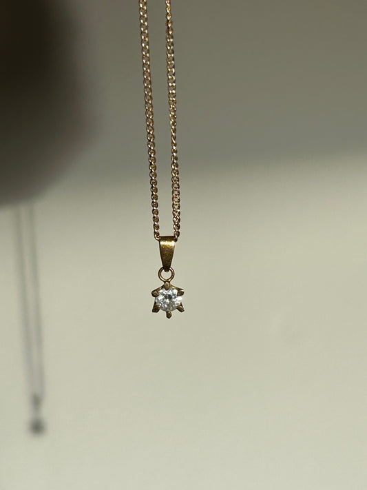 Vintage 14k Gold 0.2 ct Diamond Solitaire Pendant