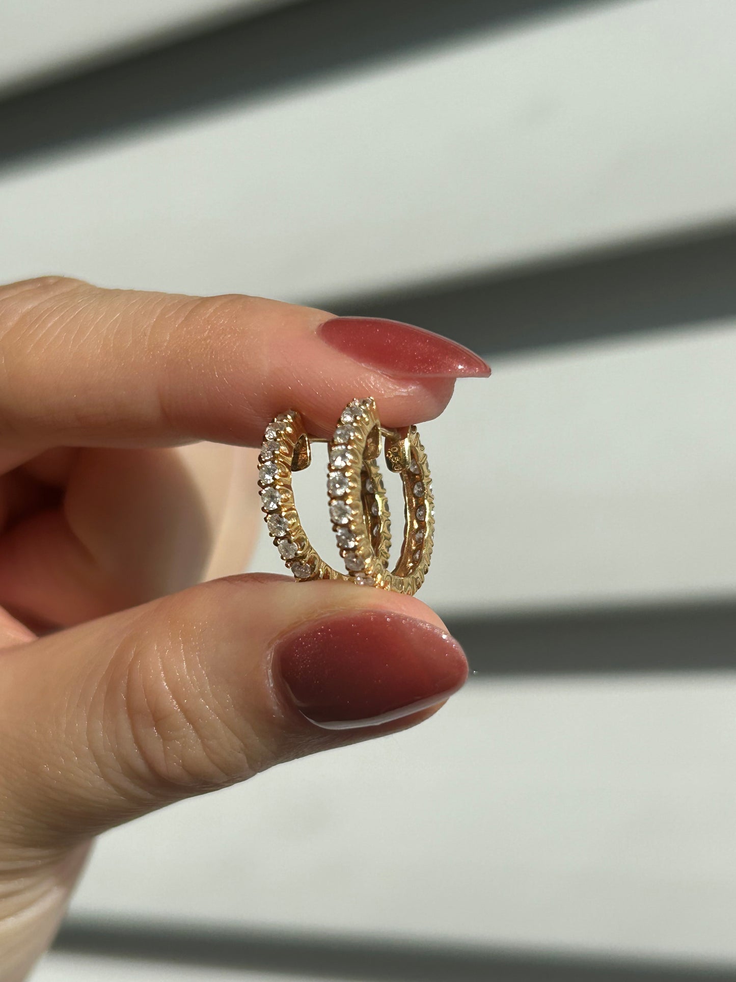 Vintage 18k Gold Small Diamond Hoop Earrings