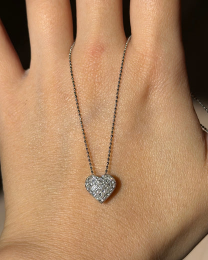 Vintage 18k White Gold Invisible Set Diamond Heart Necklace