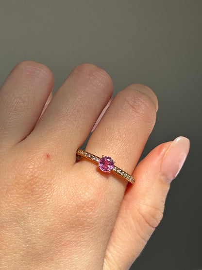 Modern Estate 18k Gold Pink Sapphire with Diamond Accent Ring