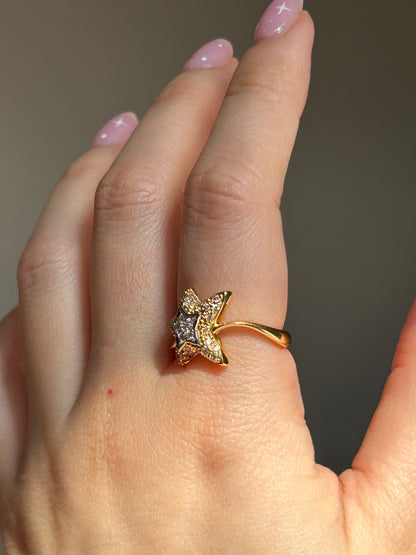 Vintage 18k Gold Diamond Star Ring - Celestial Motif Size 6.75