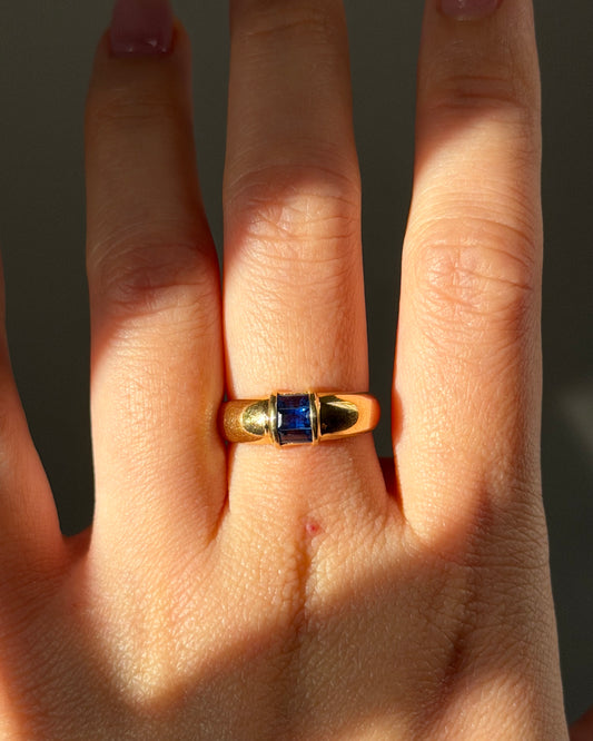 Vintage 18k Gold Tiffany & Co Blue Sapphire Baguette Dome Ring