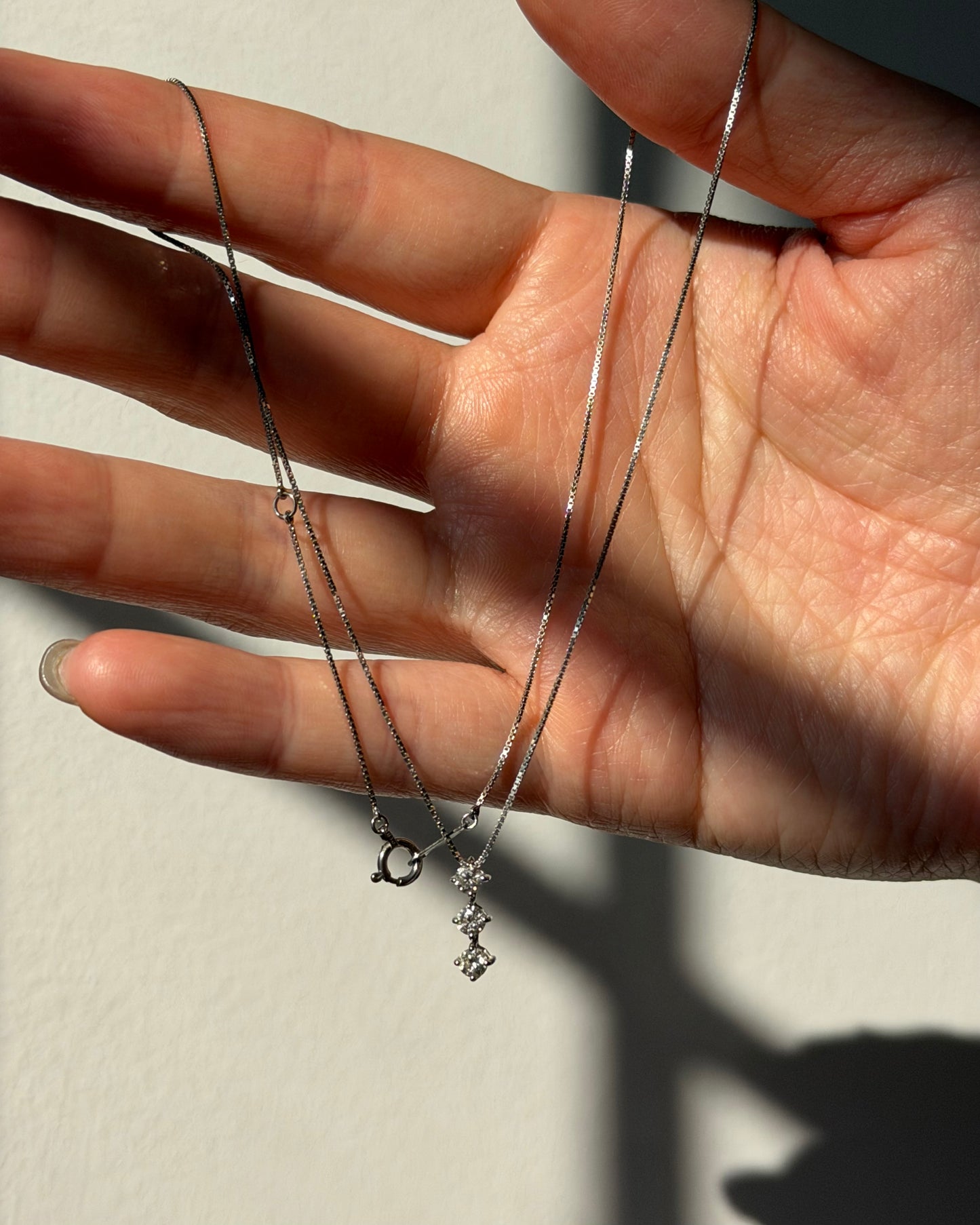 Vintage Platinum Three Stone Diamond Pendant Necklace