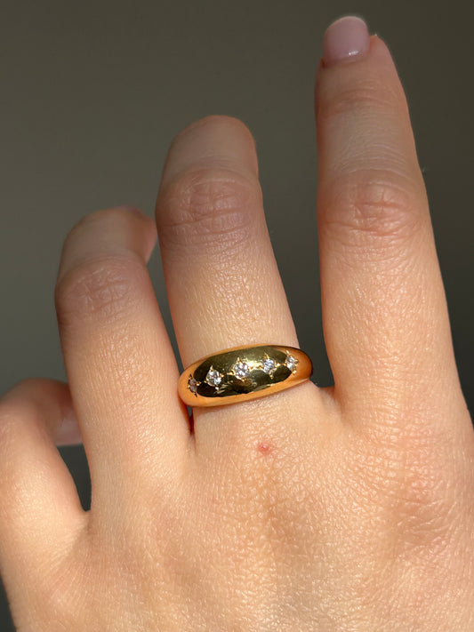 Vintage 18k Diamond Starburst Dome Ring