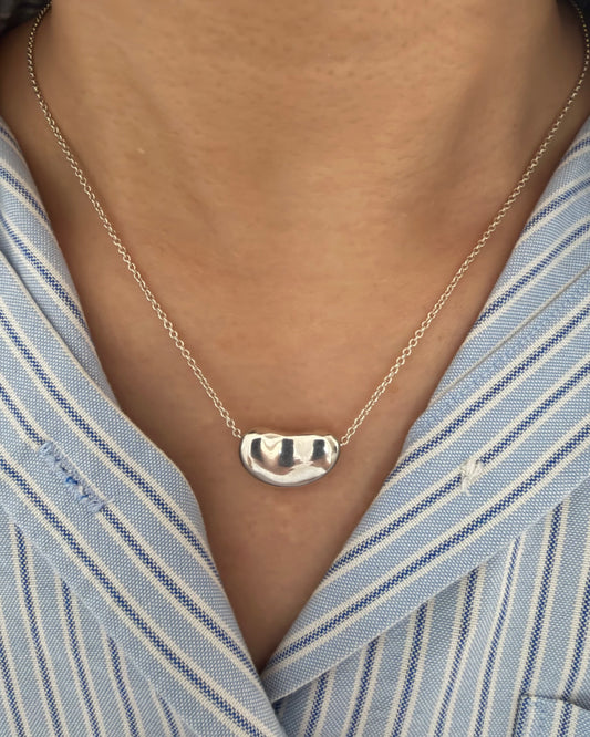 Vintage Silver Tiffany & Co Elsa Peretti Large Bean Necklace - With Box