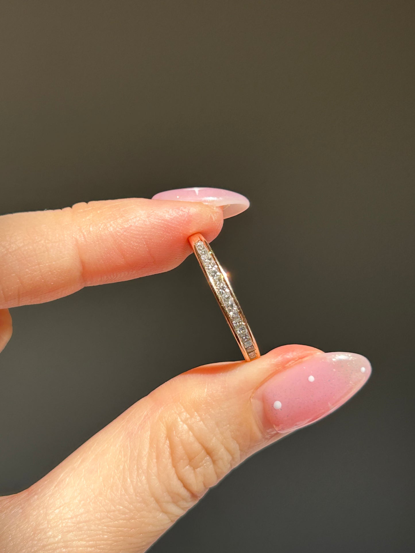 Vintage 18k Rose Gold Gold Channel Set Diamond Stackable Ring - Princess Cut Diamond Ring Size 8.25