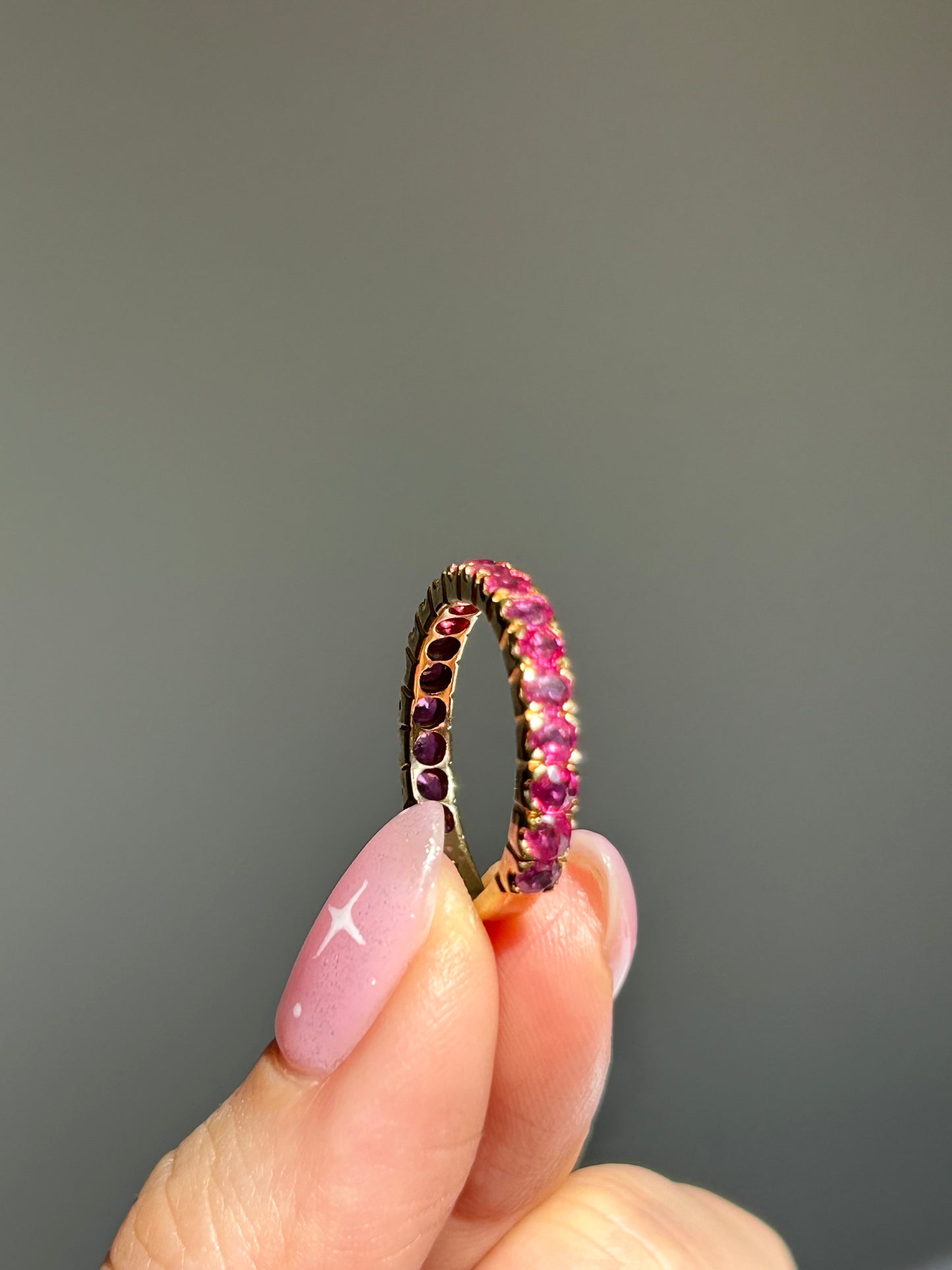 Vintage 18k Gold Ruby 3/4 Eternity Stacking Band