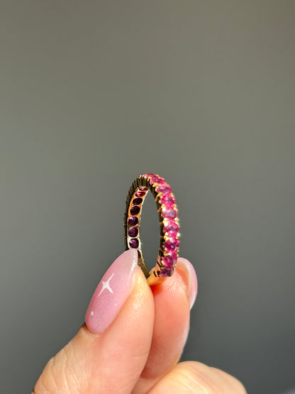 Vintage 18k Gold Ruby 3/4 Eternity Stacking Band
