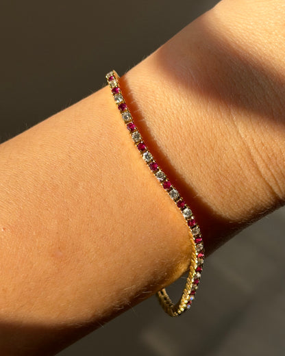 Vintage 18k Gold Ruby and Diamond Tennis Bracelet