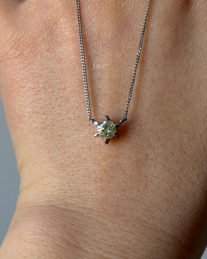 Vintage Platinum Light Lemon Yellow Diamond Solitaire Necklace