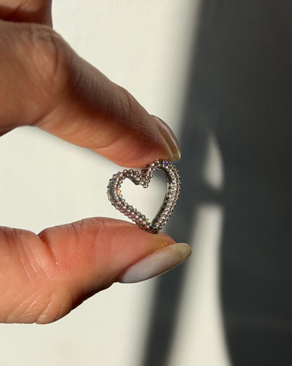 Vintage 18k White Gold Diamond Heart Shaped Charm Pendant