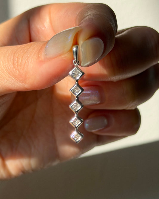 Vintage 18k White Gold Invisible Set Diamond Five-Motif Bar Pendant