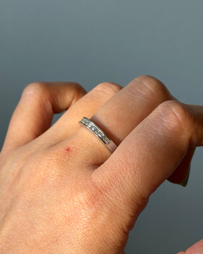 Vintage Platinum Channel Set Carre Cut Diamond Half Eternity Ring