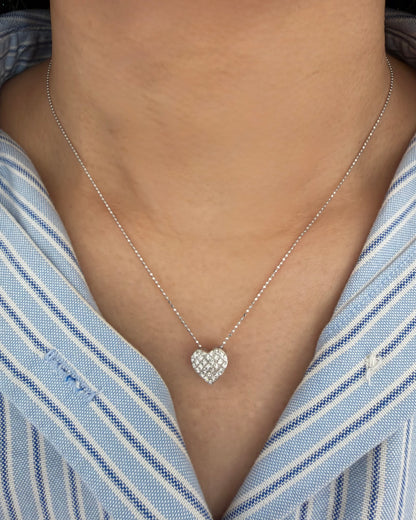 Vintage 18k White Gold Invisible Set Diamond Heart Necklace