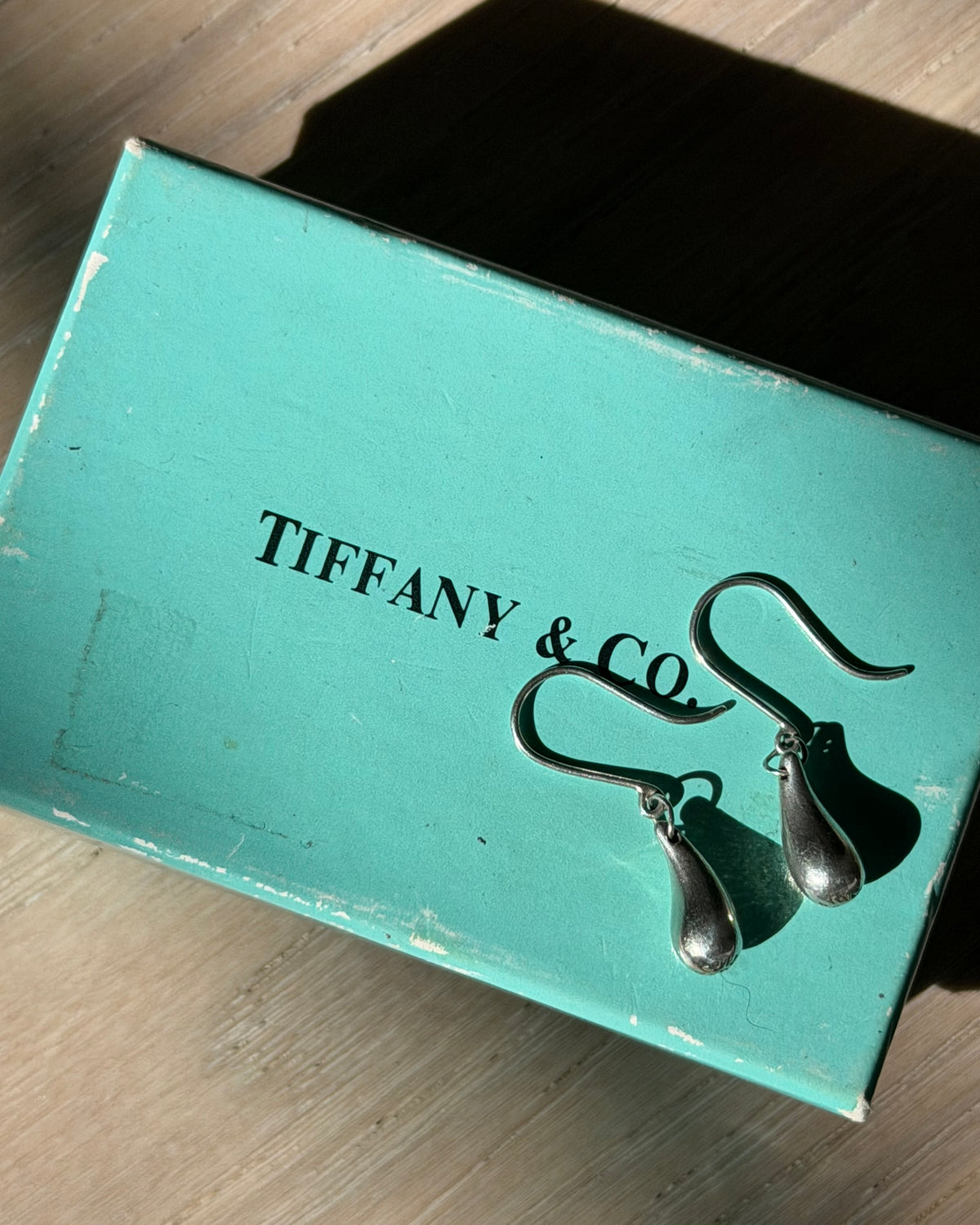 Vintage Silver Tiffany & Co Elsa Peretti Teardrop Dangle Earrings - With Box