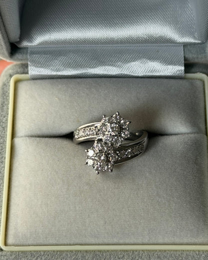 Vintage Platinum 1.0 CTW Diamond Flower Bypass Ring