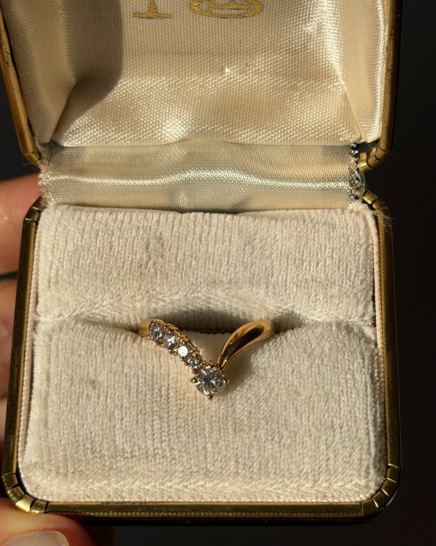 Vintage 18k Gold Asymmetric Diamond Chevron V-Shaped Ring