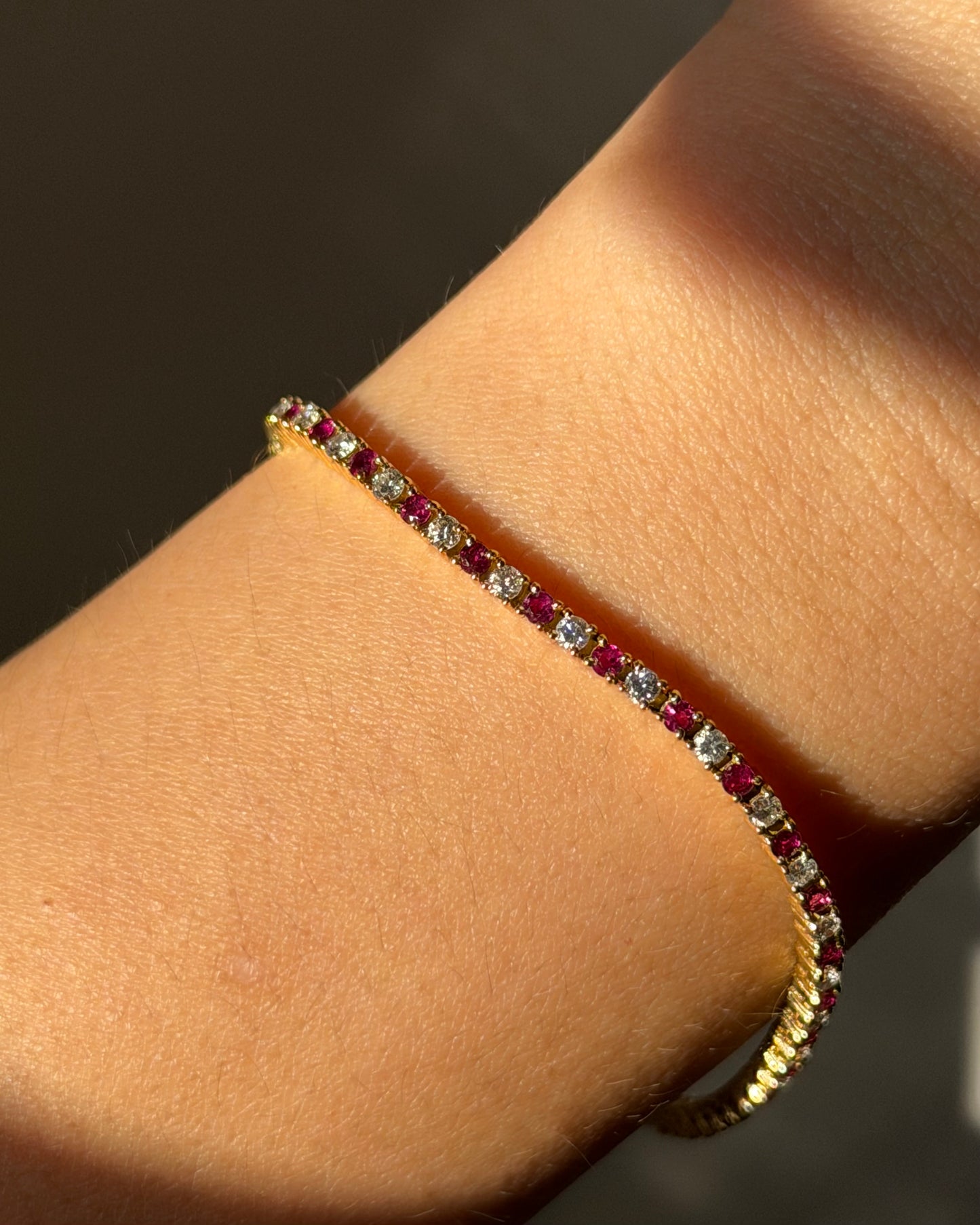 Vintage 18k Gold Ruby and Diamond Tennis Bracelet