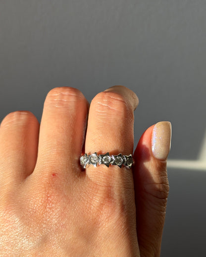 Vintage 14k White Gold Flush Set Diamond Celestial Star Band