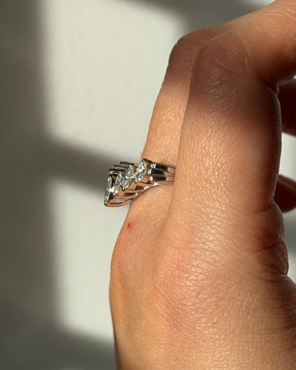Vintage Platinum Marquise Cut Diamond Chevron V-Shaped Ring
