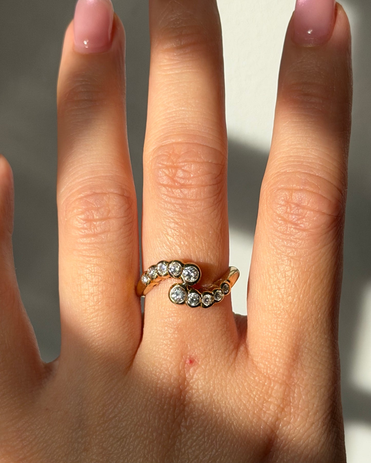 Vintage 18k Gold Bezel Set Diamond Bypass Ring