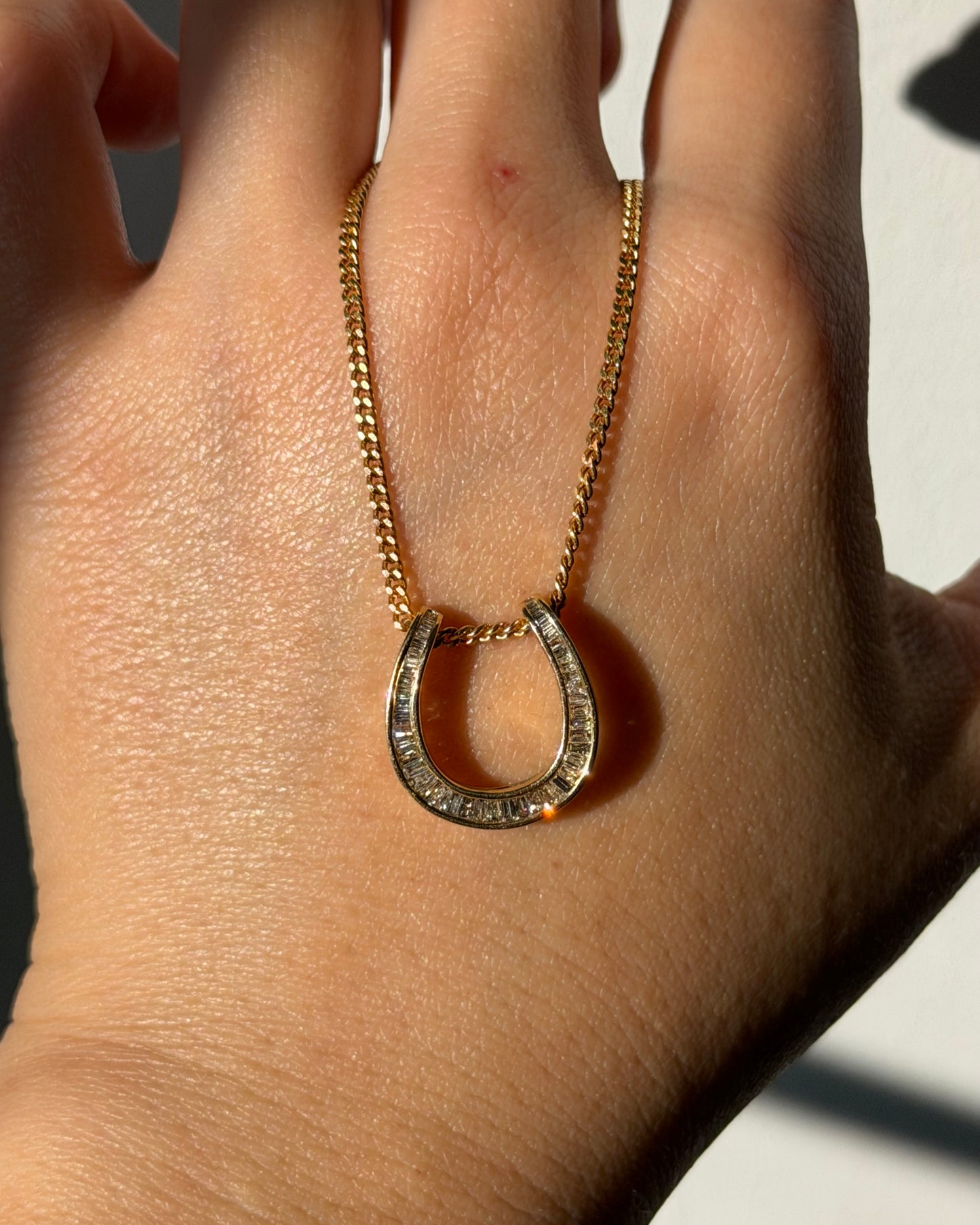 Vintage 18k Gold Baguette Diamond Horseshoe Pendant