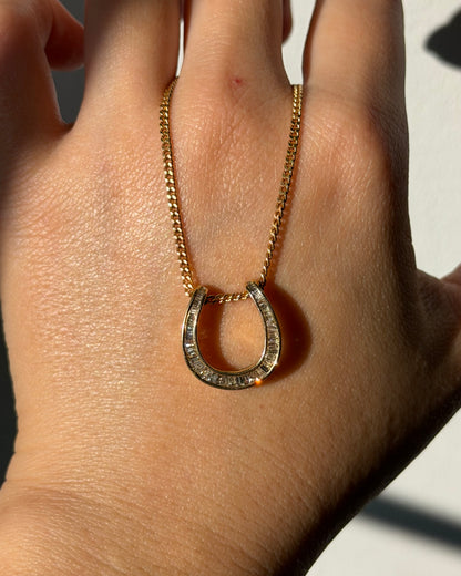 Vintage 18k Gold Baguette Diamond Horseshoe Pendant
