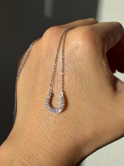 Vintage 18k White Gold Diamond Horseshoe Necklace