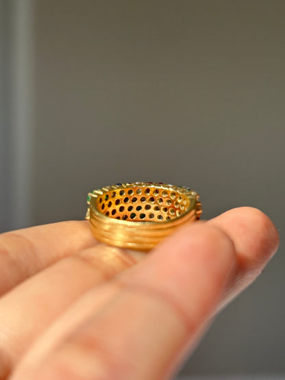 Vintage 18k Ruby Emerald Sapphire and Diamond Pave Ring