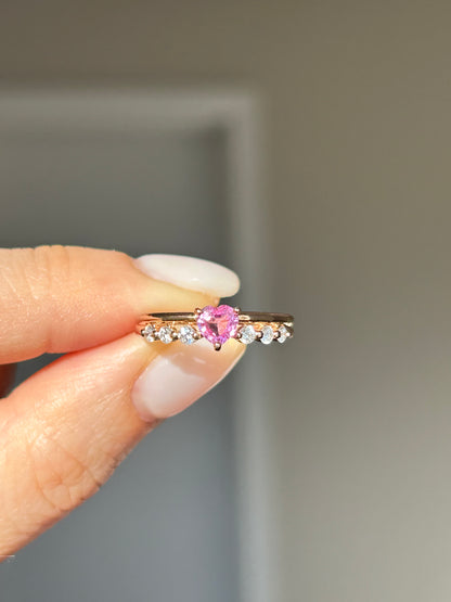 18k Pink Gold Pink Sapphire Heart Ring with Diamonds