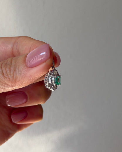 Vintage Platinum Emerald Diamond  Halo Pendant