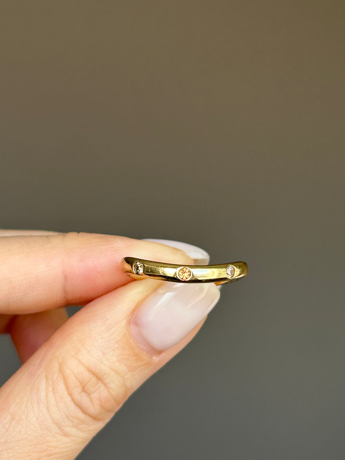 18k Orange Saphire and Diamond Wavy Stacking Ring: US Size 6.25