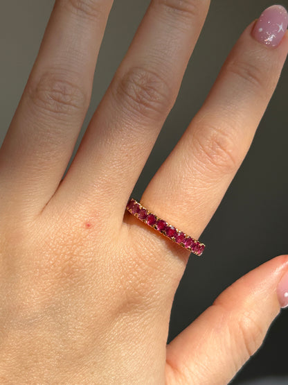 Vintage 18k Gold Ruby 3/4 Eternity Stacking Band
