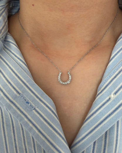Vintage 18k White Gold Diamond Horseshoe Necklace