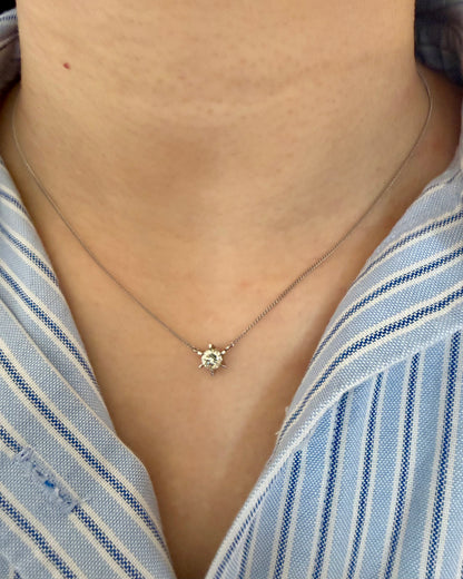 Vintage Platinum Light Lemon Yellow Diamond Solitaire Necklace