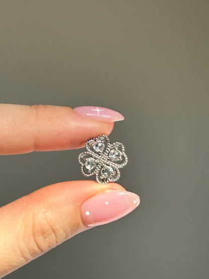 Modern Estate 18k WG Rose Cut Diamond Clover Slider Pendant