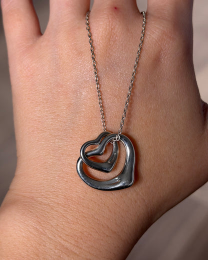 Vintage Silver Tiffany & Co Elsa Peretti Double Open Heart Necklace